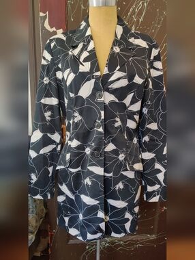 Black and White Floral Long Blazer George Brand